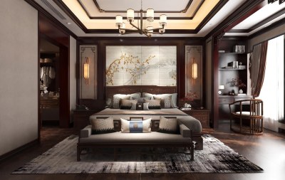 新中式家居卧室3D模型下载